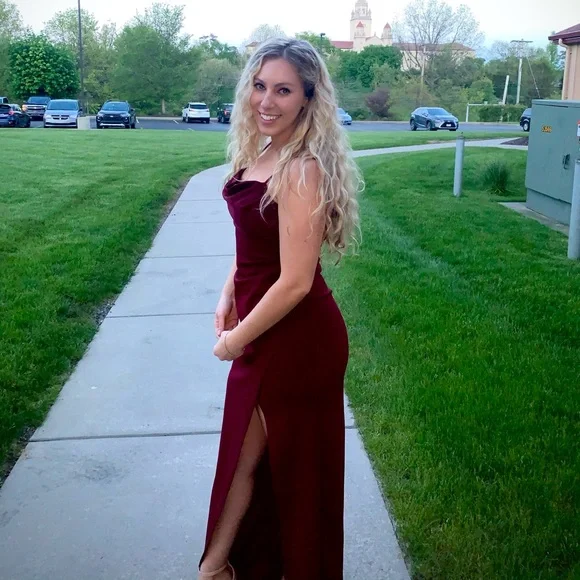 burgundy dress windsor ZAPAKA Women Burgundy Mother of the Bride Dress with Slit Satin Mermaid 3/4  Sleeve Wedding Party Dress main image 1